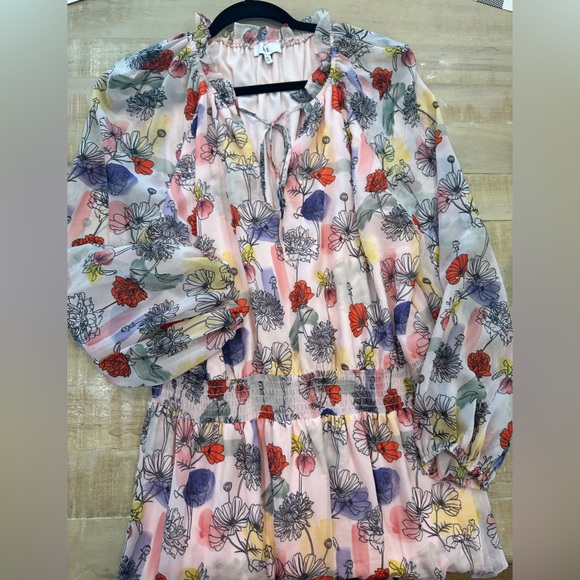 NSR floral print pink smocked waist ruffle dress smocked cuffs - Picture 2 of 13